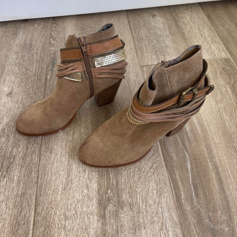 ALDO Tan Suede Embellished Ankle Boots Size 8.5
